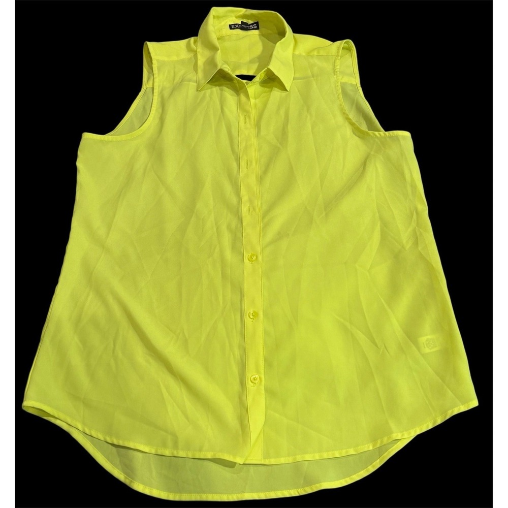 EXPRESS Top Women's Tunic Cut Out Shoulder Yellow Blouse Front Size M
